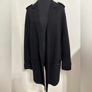 Talbots women’s black open front long cardigan sweater Size Medium wool blend